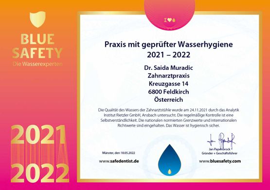 Zertifikat Zahnarzt Wasserhygiene